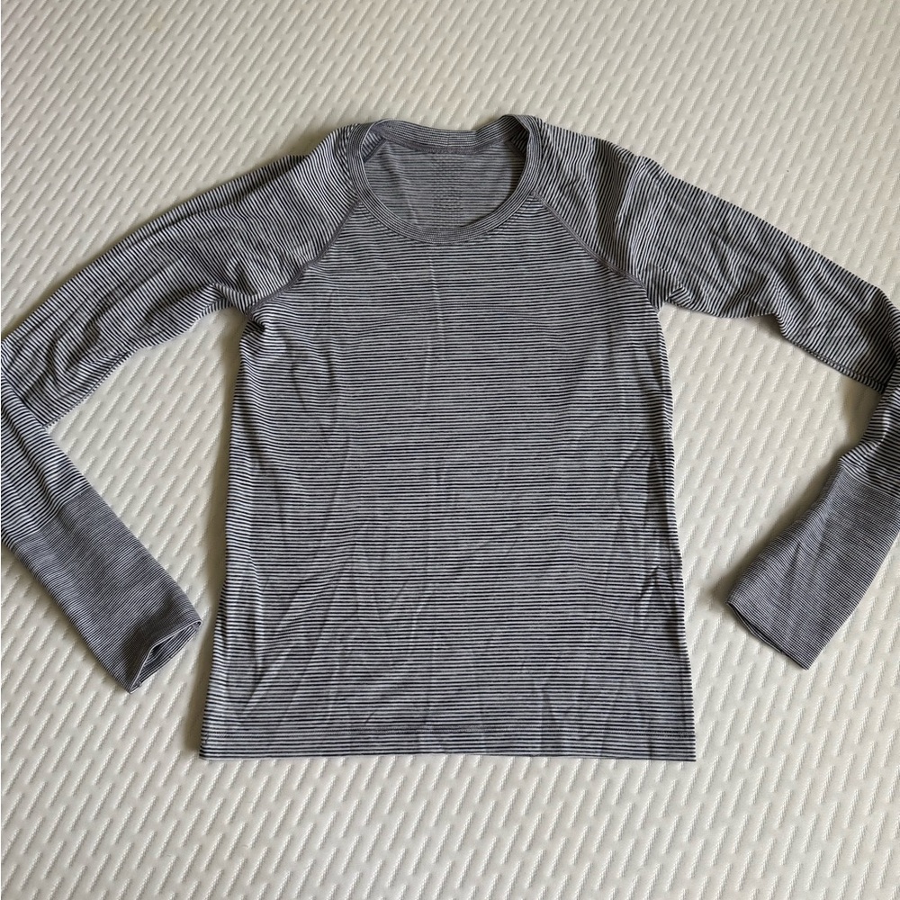lululemon athletica Swiftly Gray and White Striped Long Sleeve Crew